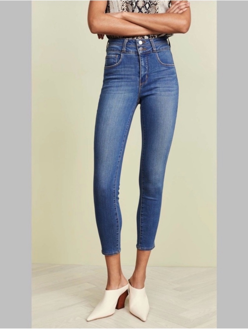 L'AGENCE Mid-Rise Blue Cropped Skinny Jeans